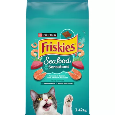 Product Friskies Dry Cat Food Seafood Sensations - Flavours of Salmon, Tuna, Shrimp & Seaweed, 1.42 kg
