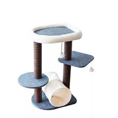 Product Catry Lifted 28-in Modern Cat Tree with Interactive Tunnel & Cat Toys