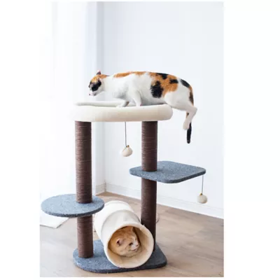 Product Catry Lifted 28-in Modern Cat Tree with Interactive Tunnel & Cat Toys