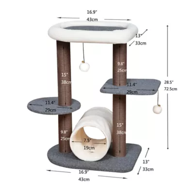 Product Catry Lifted 28-in Modern Cat Tree with Interactive Tunnel & Cat Toys
