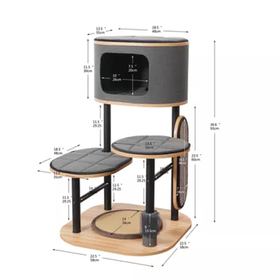 Product PetPals 37-in Starbz Industrial 4-Level Cat Tree with Condo, Grey