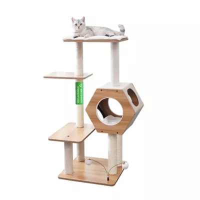 Product PetPals 44-in Wagon Style Wooden 4-Level Cat Tree with Condo, Beige
