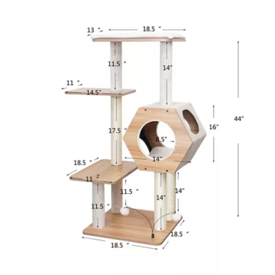 Product PetPals 44-in Wagon Style Wooden 4-Level Cat Tree with Condo, Beige