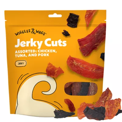 Product Wiggles & Wags Chicken, Tuna & Pork Jerky Cuts Dog Treats 16 OZ