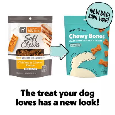 Product Wiggles & Wags Chicken & Cheese Chewy Bones Dog Treats 6 OZ