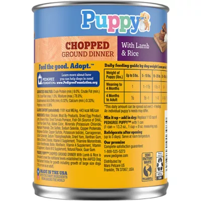 Product Pedigree Chopped Ground Dinner Puppy Wet Dog Food, Lamb & Rice, 13.2 oz. Can