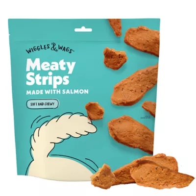 Product Wiggles & Wags Salmon Meaty Strips Dog Treats 16 OZ