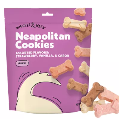 Product Wiggles & Wags Strawberry, Vanilla & Carob Neopolitan Cookies Dog Treats 14 OZ