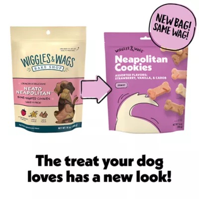 Product Wiggles & Wags Strawberry, Vanilla & Carob Neopolitan Cookies Dog Treats 14 OZ