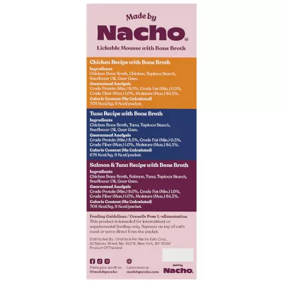 Product Made by Nacho Cat Treat - Lickable Mousse with Bone Broth, 12 Ct Variety Pack, 6 OZ