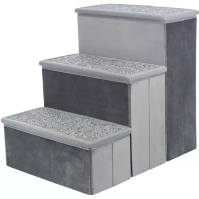 Product TRIXIE 3-Step Foldable Velour Pet Stairs with Storage, Gray