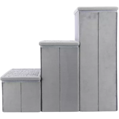 Product TRIXIE 3-Step Foldable Velour Pet Stairs with Storage, Gray