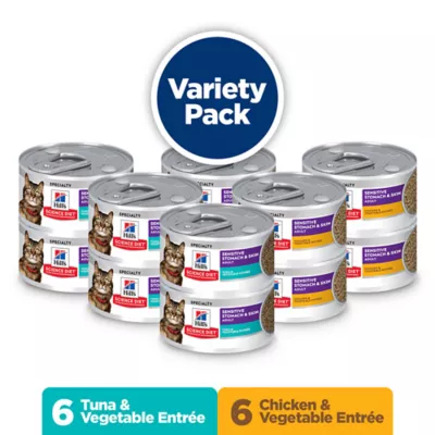 Product Hill's Science Diet Adult Wet Cat Food - Sensitive Stomach & Skin, 12 Count, Variety Pack, 35.2 Oz