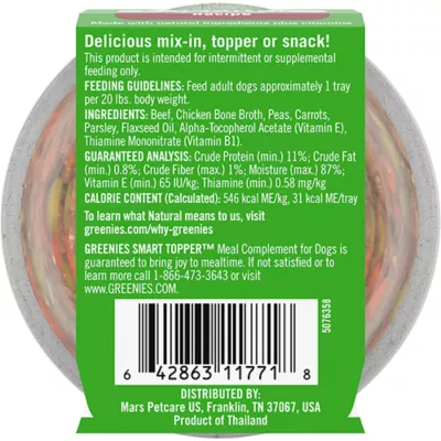 Product Greenies Smart Topper All Life Stages Wet Dog Meal Topper - Grain Free, Beef, Peas & Carrots, 2 oz