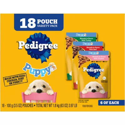 Product Pedigree Puppy Chicken, Beef, & Turkey Variety Pack 18 CT 63 OZ