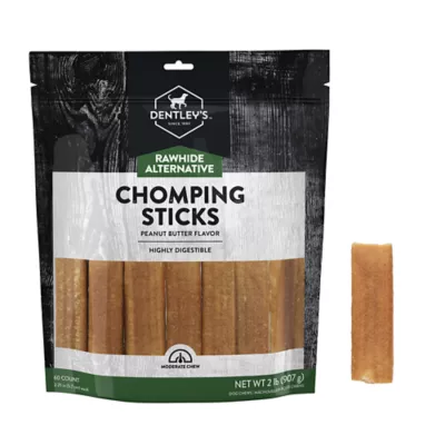 Product Dentley's Rawhide Alternative Peanut Butter Chomping Sticks 2.2 Inch 60 Count 2 LB