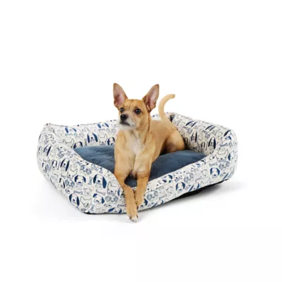 Product Top Paw Blue Dog Faces Cuddler Dog Bed