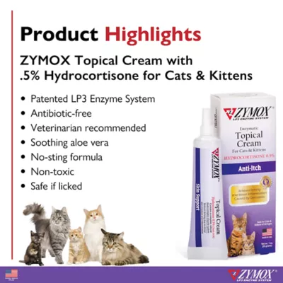 Product ZYMOX Enzymatic Anti Itch Topical Cream 0.5% Hydrocortisone for Cats and Kittens 1 oz