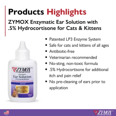 Product ZYMOX Enzymatic Ear Solution with 0.5% Hydrocortisone for Cats and Kittens 1.25 oz