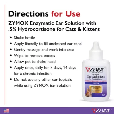 Product ZYMOX Enzymatic Ear Solution with 0.5% Hydrocortisone for Cats and Kittens 1.25 oz