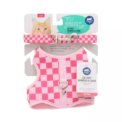 Product Whisker City® Pink Checkered Cat Harness and Leash Combo Set
