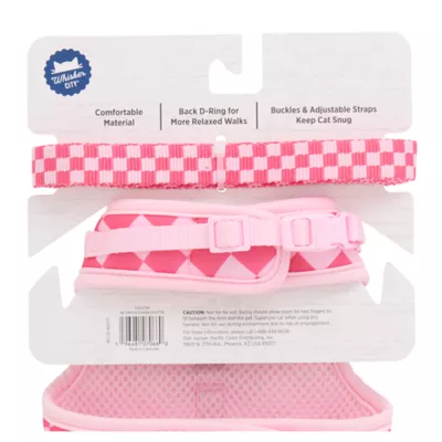 Product Whisker City® Pink Checkered Cat Harness and Leash Combo Set