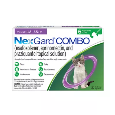 Product NexGard COMBO Topical Solution for Cats - 1.8-5.5 lbs, Purple Box