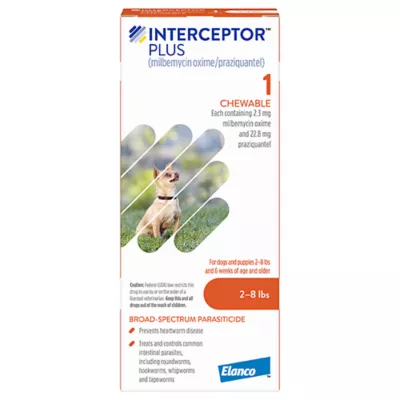 Product Interceptor Plus Chewable Tablets for Dogs - 2-8 lbs, Orange Box