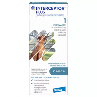 Product Interceptor Plus Chewable Tablets for Dogs - 50.1 - 100 lbs, Blue Box