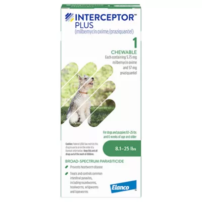 Product Interceptor Plus Chewable Tablets for Dogs - 8.1-25 lbs, Green Box