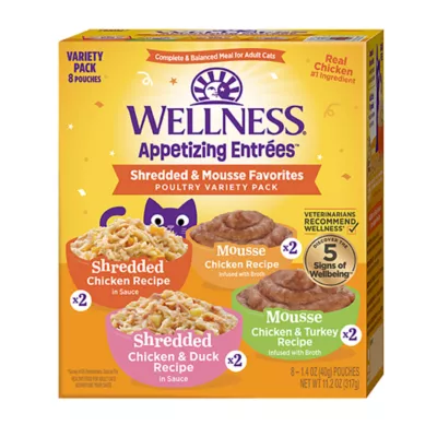 Product Wellness® Appetizing Entrees Adult Cat Wet Food - Shredded & Mousse, Variety Pack, 8 Ct, 11.2 oz