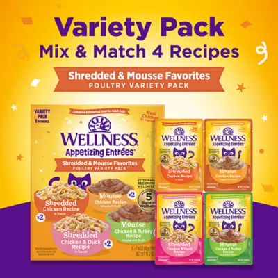 Product Wellness® Appetizing Entrees Adult Cat Wet Food - Shredded & Mousse, Variety Pack, 8 Ct, 11.2 oz