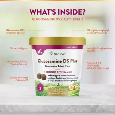 Product NaturVet Moderate Joint Care Glucosamine DS Plus Soft Chews Joint Supplement for Cats & Dogs