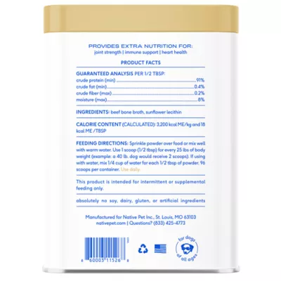 Product Native Pet Beef Bone Broth Nutritional Powder Dog & Cat Food Topper