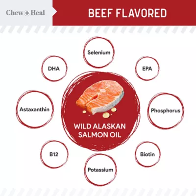 Product Chew + Heal Wild Alaskan Beef-Flavored Salmon Oil Skin & Coat Supplement for Dogs & Cats