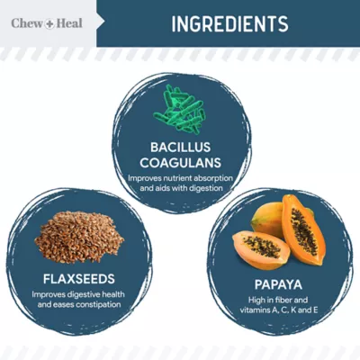 Product Chew + Heal Digestive Enzymes & Probiotics Healthy Bacteria Supplement Soft Chews for Dogs