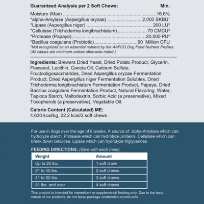 Product Chew + Heal Digestive Enzymes & Probiotics Healthy Bacteria Supplement Soft Chews for Dogs