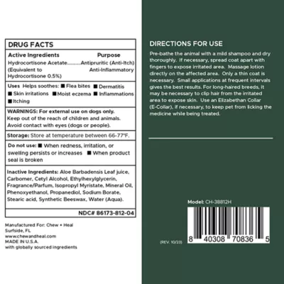 Product Chew + Heal Hydrocortisone Skin Lotion Anti-Itch First Aid Essential for Dogs