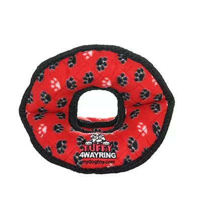 Product TUFFY® Ultimate 4-Way Ring Red Paw Dog Toy