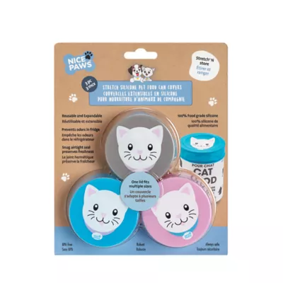 Product Nice Paws Stretch Canned Food Covers - Cat Design, Silicone, 3 count