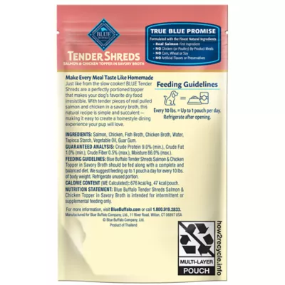 Product Blue Buffalo Tender Shreds Salmon & Chicken in Savory Broth All Life Stages Dog Food Topper - 2.5 oz