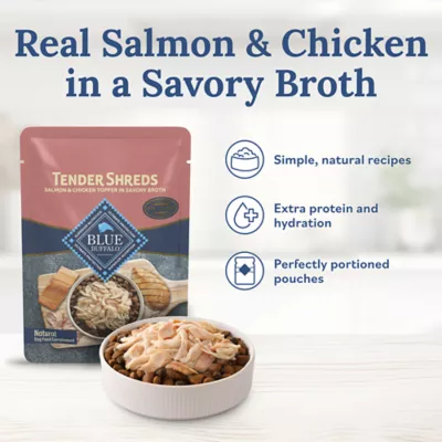 Product Blue Buffalo Tender Shreds Salmon & Chicken in Savory Broth All Life Stages Dog Food Topper - 2.5 oz