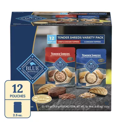 Product Blue Buffalo Tender Shreds Variety Pack All Life Stage Dog Food Topper - Chicken & Beef, 12 Count