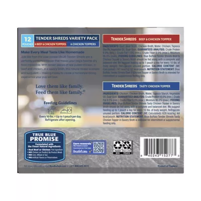 Product Blue Buffalo Tender Shreds Variety Pack All Life Stage Dog Food Topper - Chicken & Beef, 12 Count
