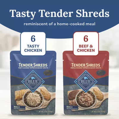 Product Blue Buffalo Tender Shreds Variety Pack All Life Stage Dog Food Topper - Chicken & Beef, 12 Count