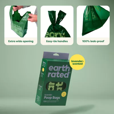 Product Earth Rated Lavender-Scented Easy-Tie Leakproof Dog Poop Bags with Handles, 130 Count