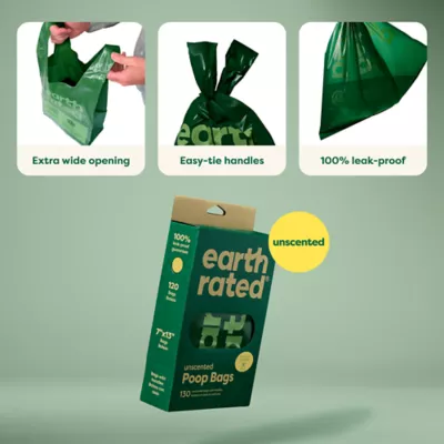 Product Earth Rated Unscented Easy-Tie Leakproof Dog Poop Bags with Handles, 130 Count