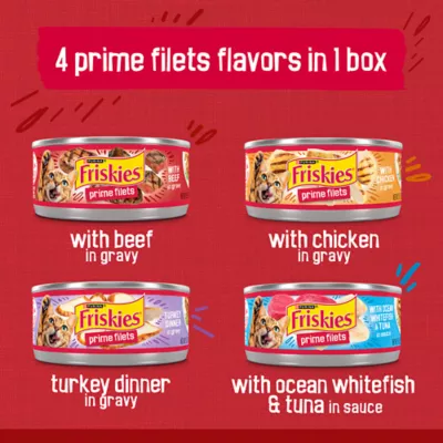 Product Purina® Friskies Prime Filets Adult Cat Wet Food - Variety Pack, 5.5 Oz, 48 Count