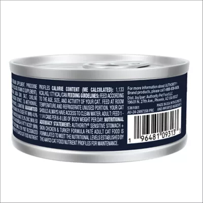 Product Authority Cat - Adult, Wet Food, Sensitive Stomach + Skin, Chicken, Turkey, 5.5 OZ
