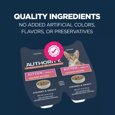 Product Authority Cat - Kitten, Wet Food, Split Cup, Chunks, Gravy, Salmon, 2.65 OZ